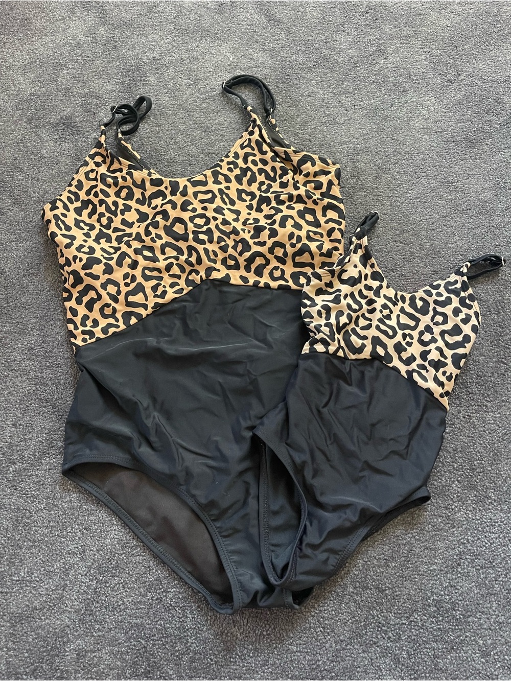 Leopard Print Black Mom and Daughter matching One-Piece Swimsuit